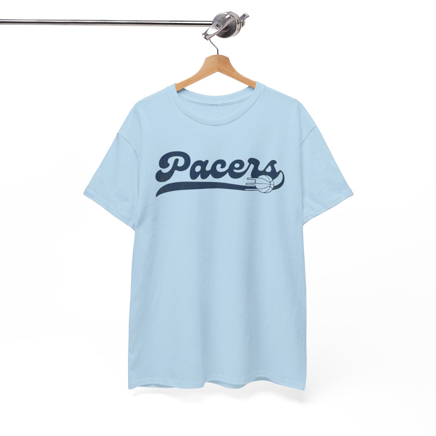 White Smoke Indiana Pacers  Script T‑Shirt — Retro Basketball Tee with Ball Accent