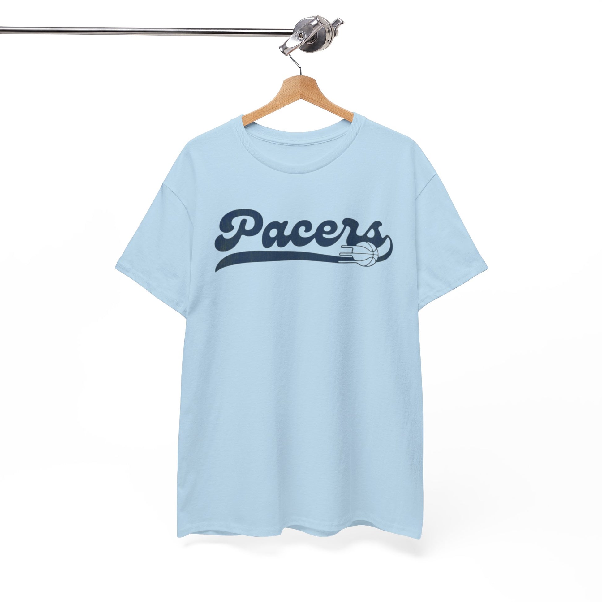 White Smoke Indiana Pacers  Script T‑Shirt — Retro Basketball Tee with Ball Accent