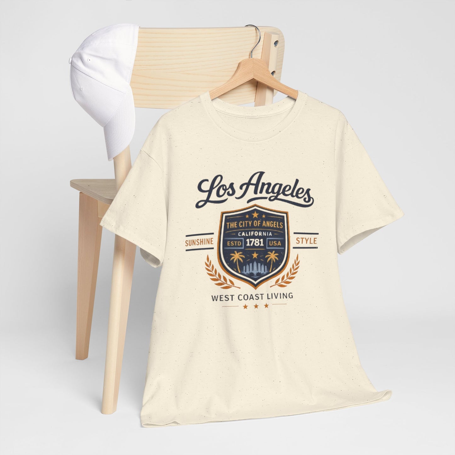Antique White Los Angeles Vintage Crest Streetwear T-Shirt – City of Angels West Coast Style