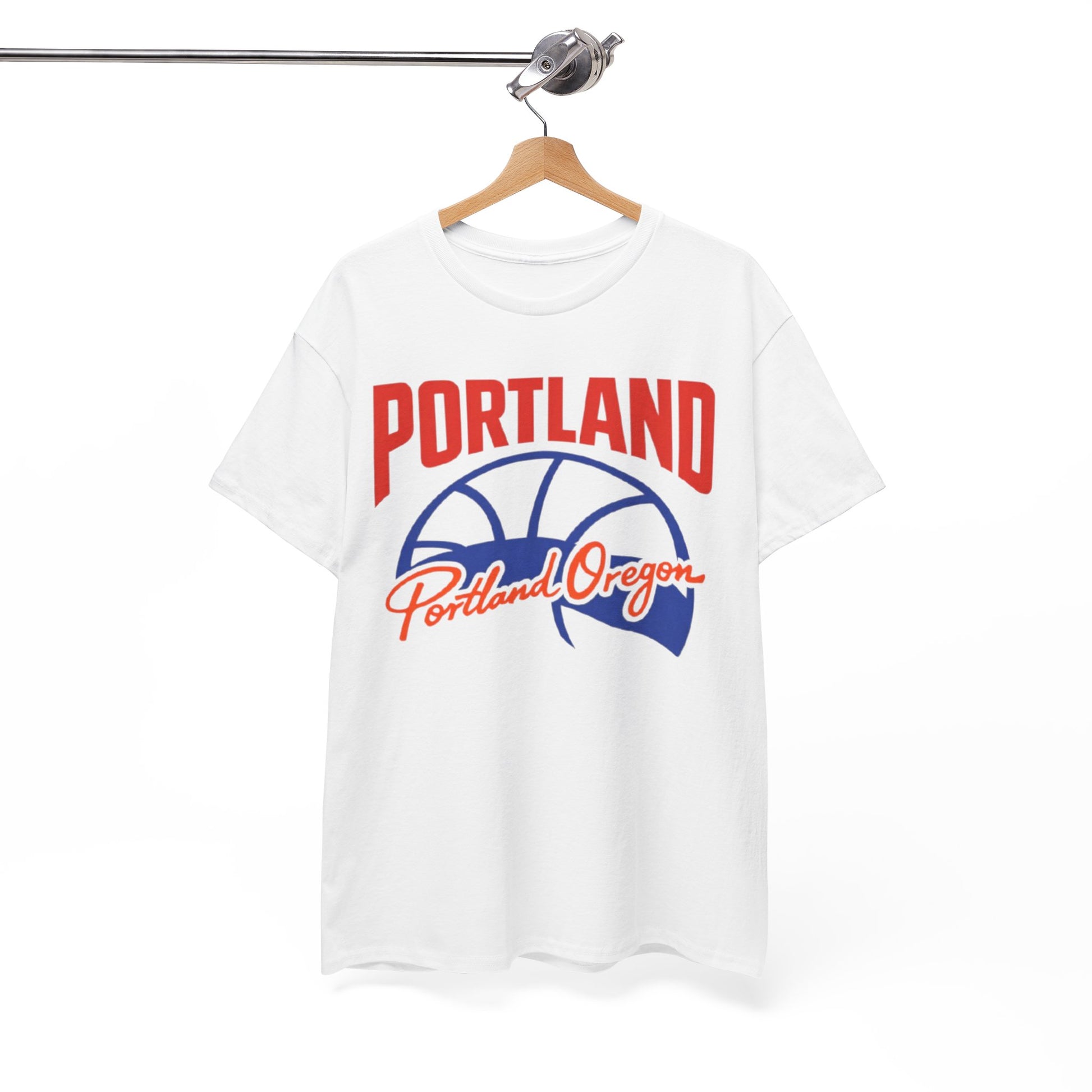 White Smoke Portland Basketball T-Shirt — "Portland Oregon" Retro Hoop Tee
