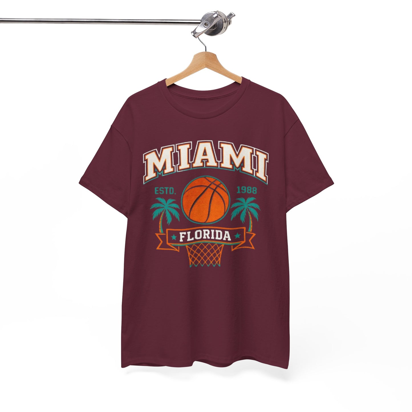 White Smoke Miami Florida Basketball Tee — Retro Palm Tree Hoop Graphic T-Shirt  Florida Sports  Shirt