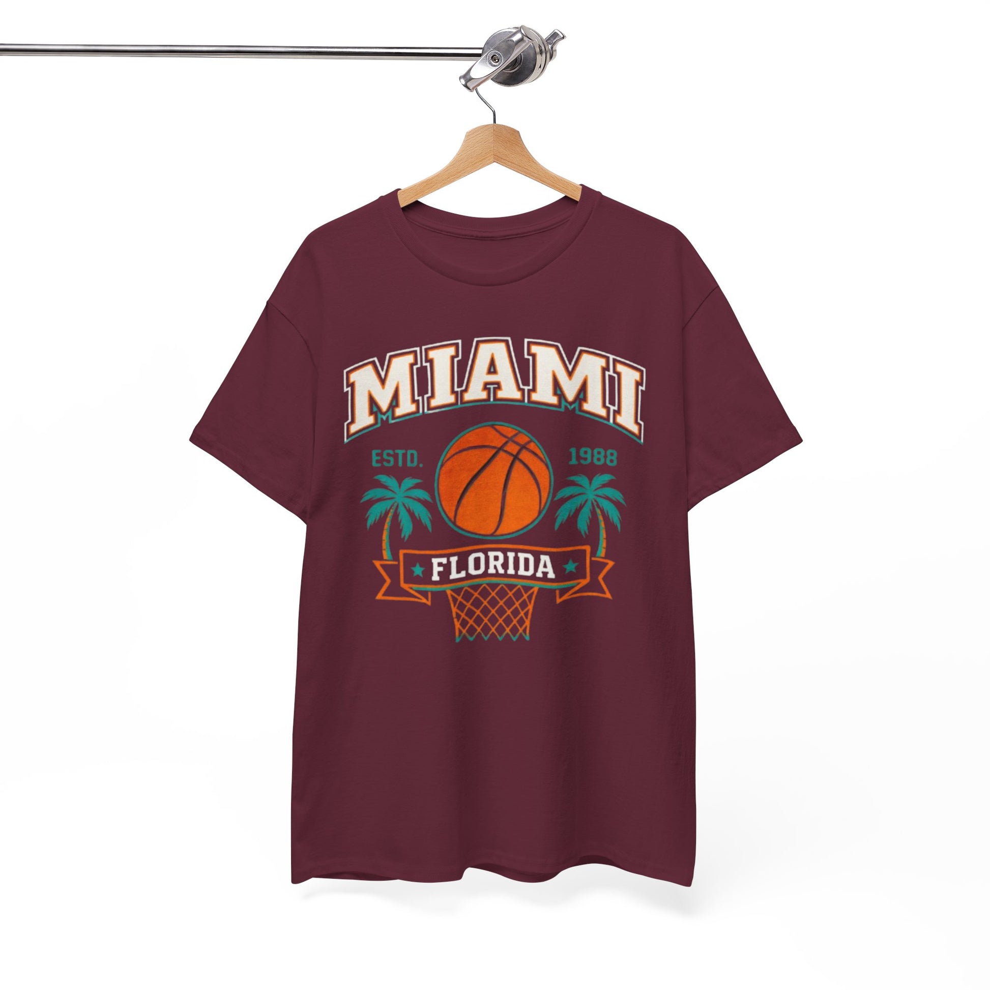 White Smoke Miami Florida Basketball Tee — Retro Palm Tree Hoop Graphic T-Shirt  Florida Sports  Shirt