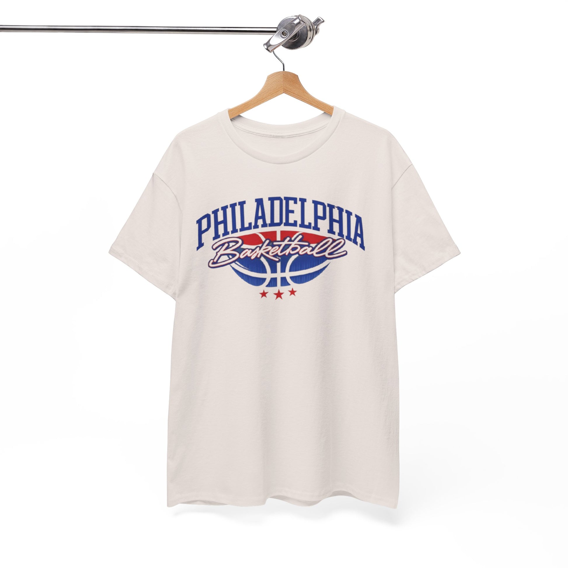White Smoke Philadelphia Basketball Tee — Retro Varsity Logo Shirt