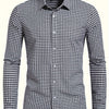 Light Slate Gray Men's Plaid Button- Shirt, Regular Fit, Long Sleeve, Casual Business Shirt