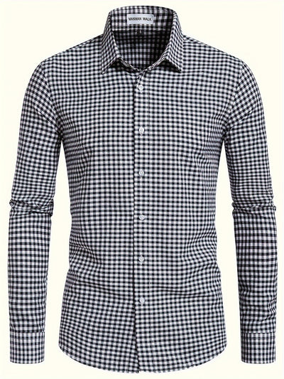 Light Slate Gray Men's Plaid Button- Shirt, Regular Fit, Long Sleeve, Casual Business Shirt