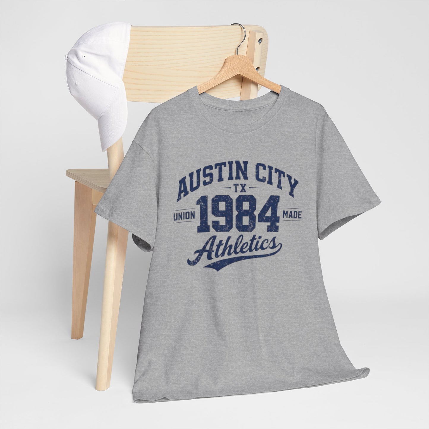 Dark Gray Austin City 1984 Athletics Tee — Vintage Collegiate Graphic T-Shirt