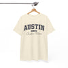 White Smoke Austin Script College Tee – Austin, Texas Graphic T-Shirt