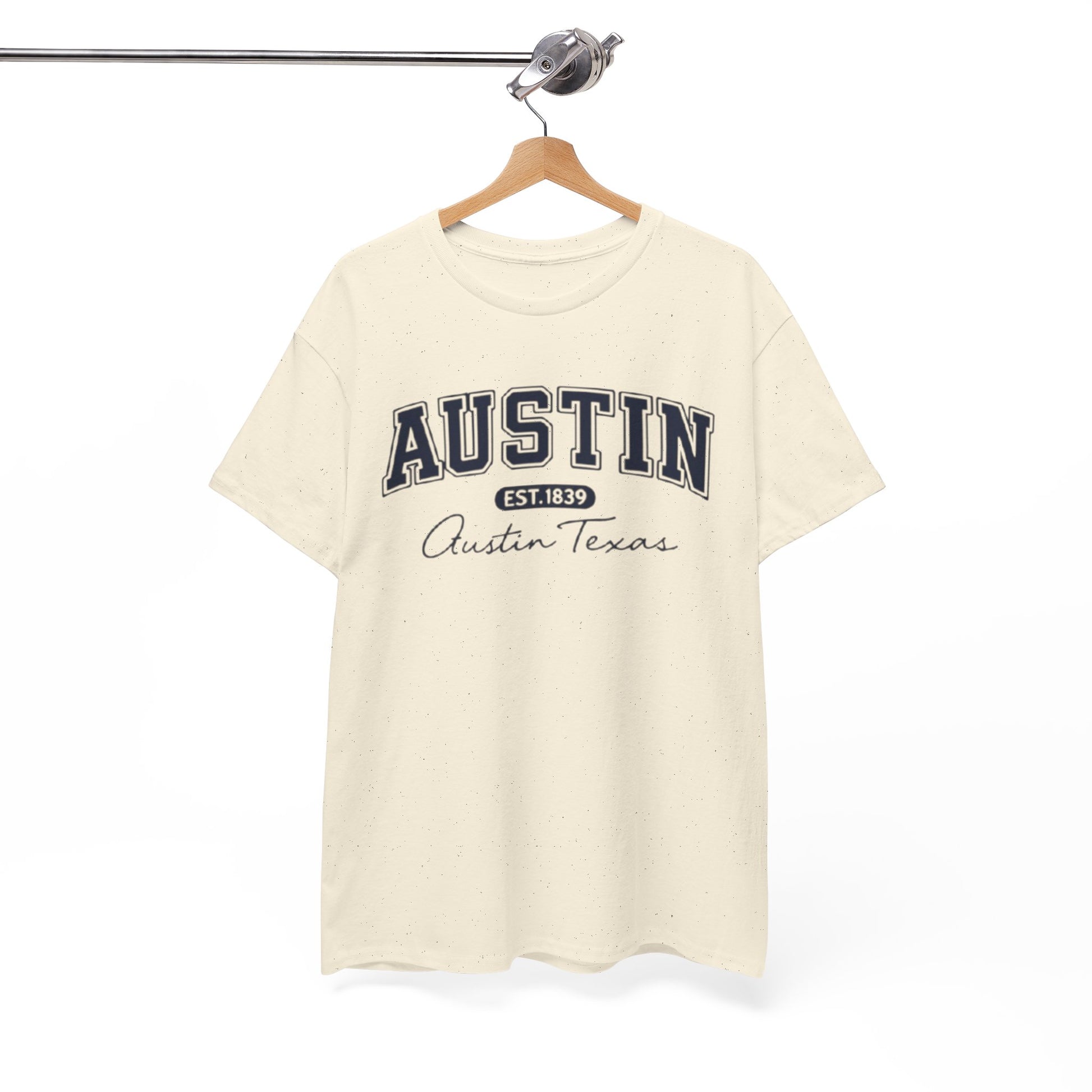 White Smoke Austin Script College Tee – Austin, Texas Graphic T-Shirt