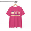 White Smoke San Diego Retro Striped Tee — "San Diego" Vintage Palm California T-Shirt