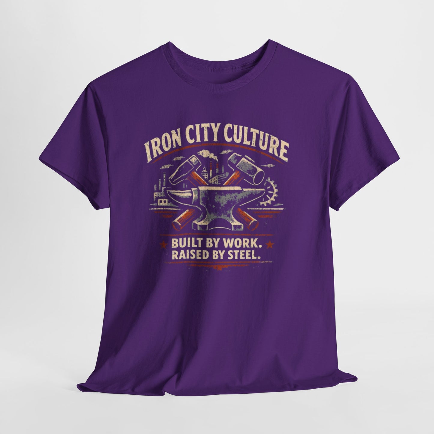 Dark Slate Blue Iron City Culture Built by Work Raised by Steel T-Shirt – Industrial Worker Vintage Graphic Tee