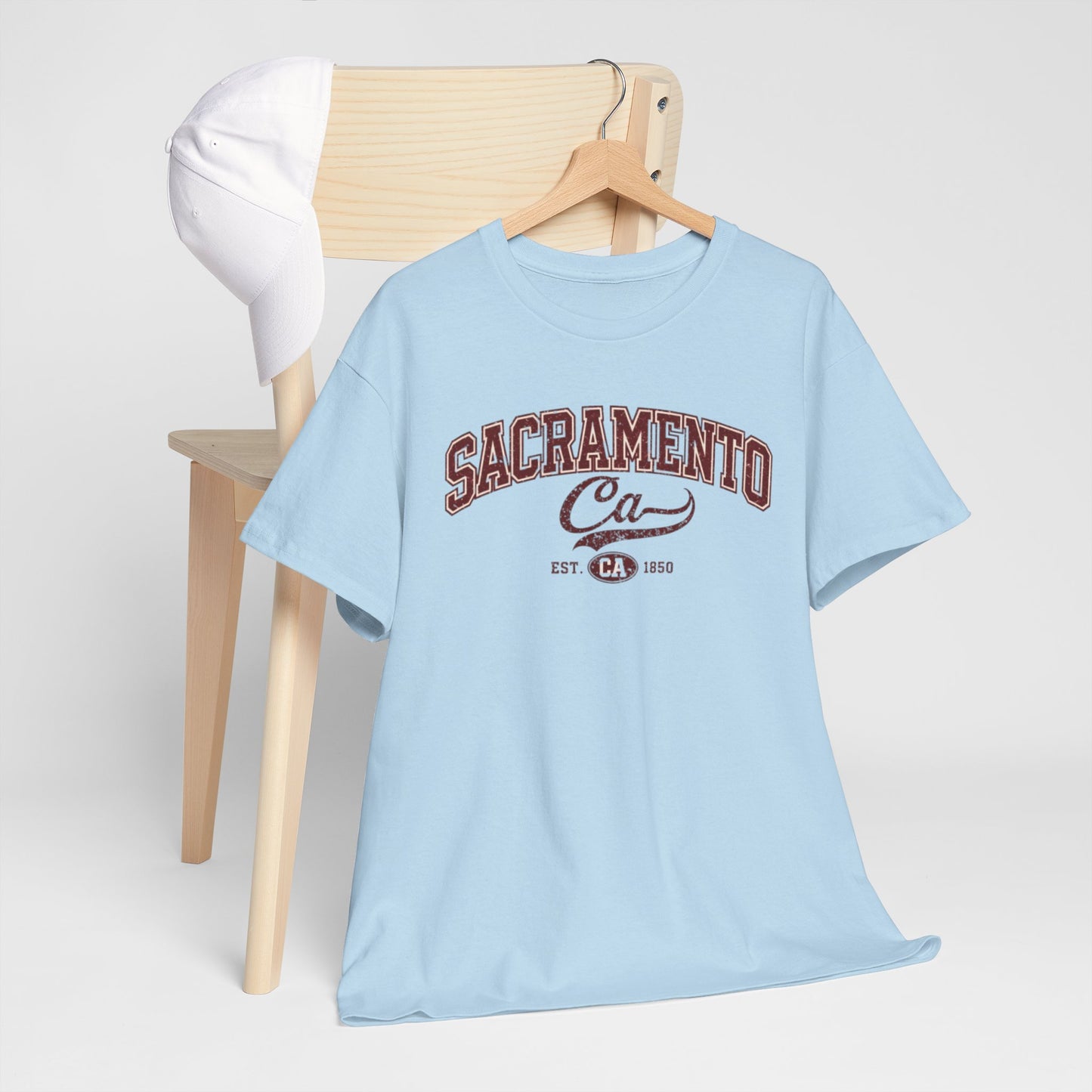 Light Blue Sacramento CA Vintage College T-Shirt — Retro City Tee