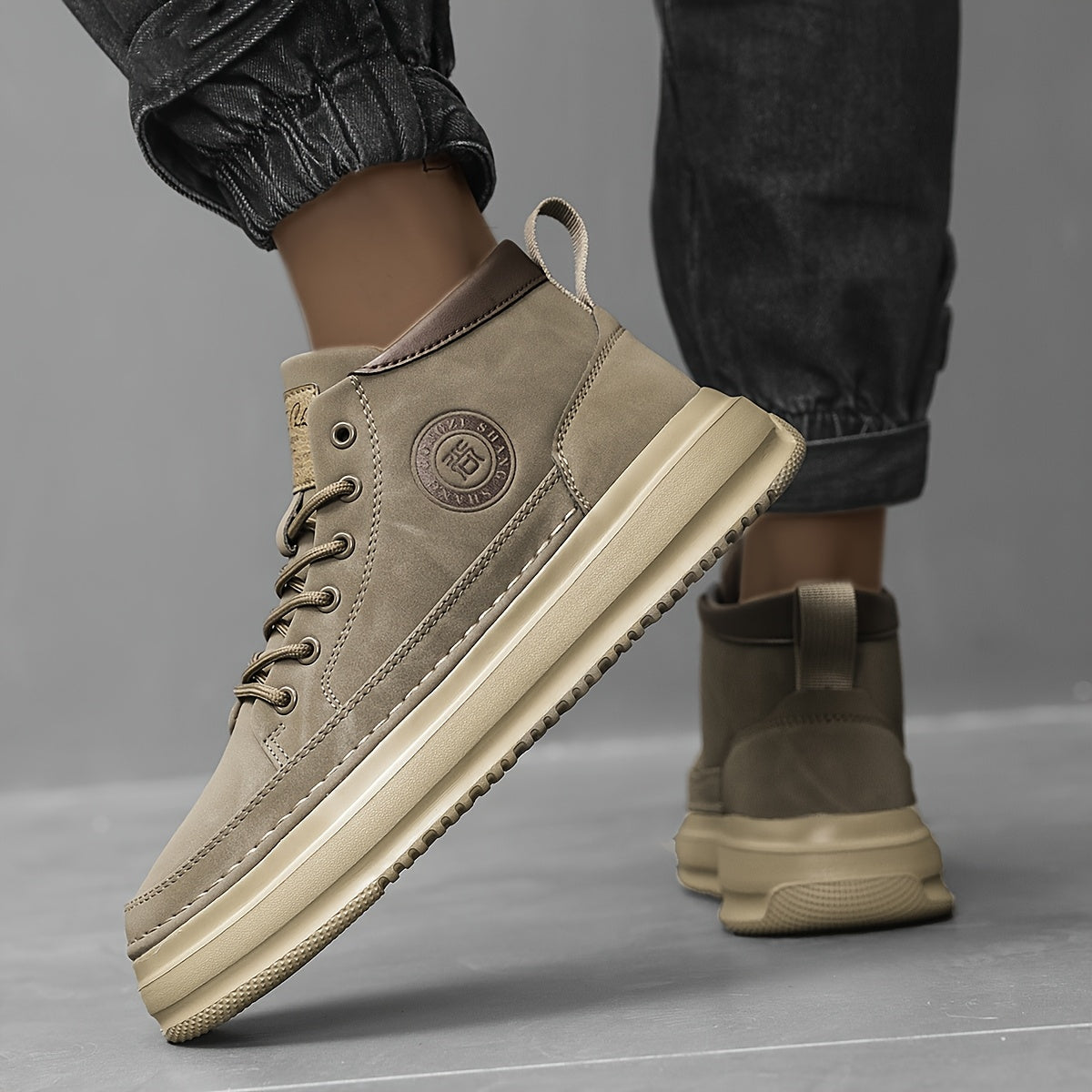 Men's Lightweight Platform Sneakers with Thick Sole - Mid-Top Casual Sports Shoes,  Upper & Cushioned Footbed for, Outdoor, Gym, Streetwear - All-Season Round Toe Design (Men's Fashion)