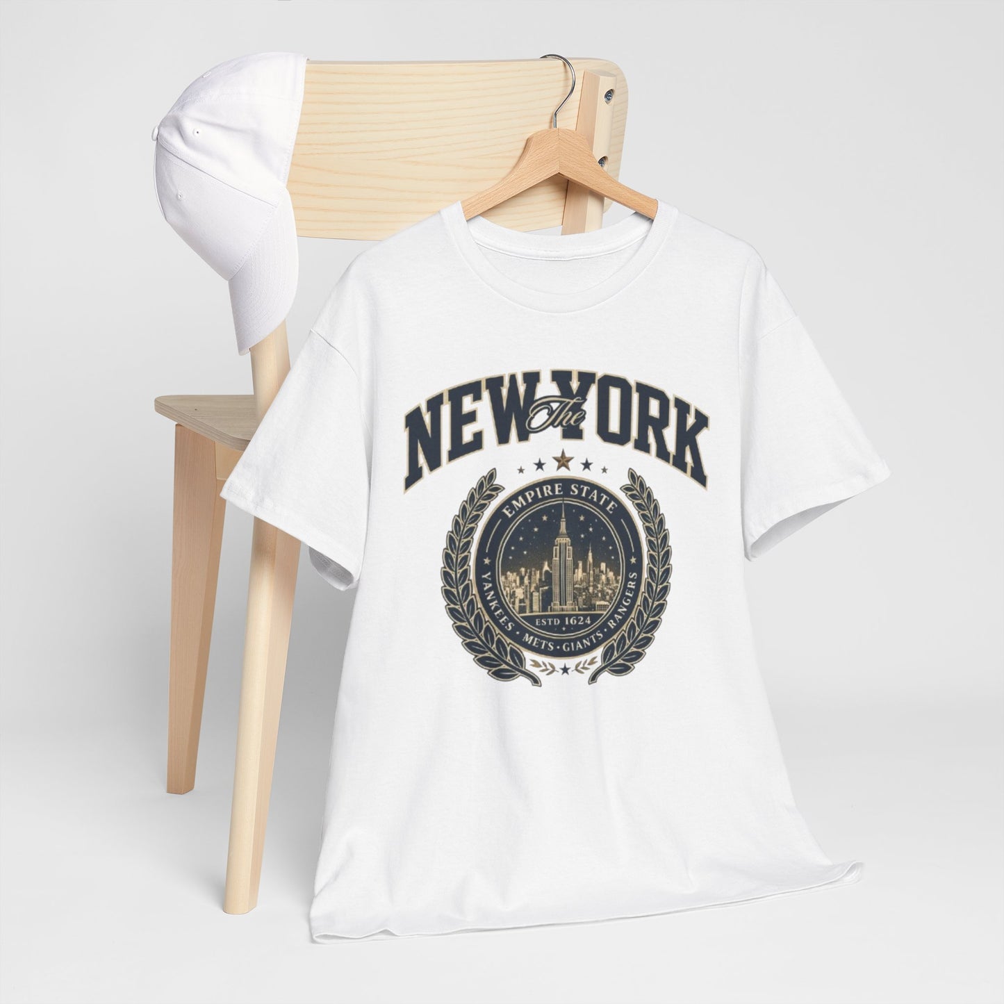 New York Vintage Crest Tee arched collegiate lettering t-shirt