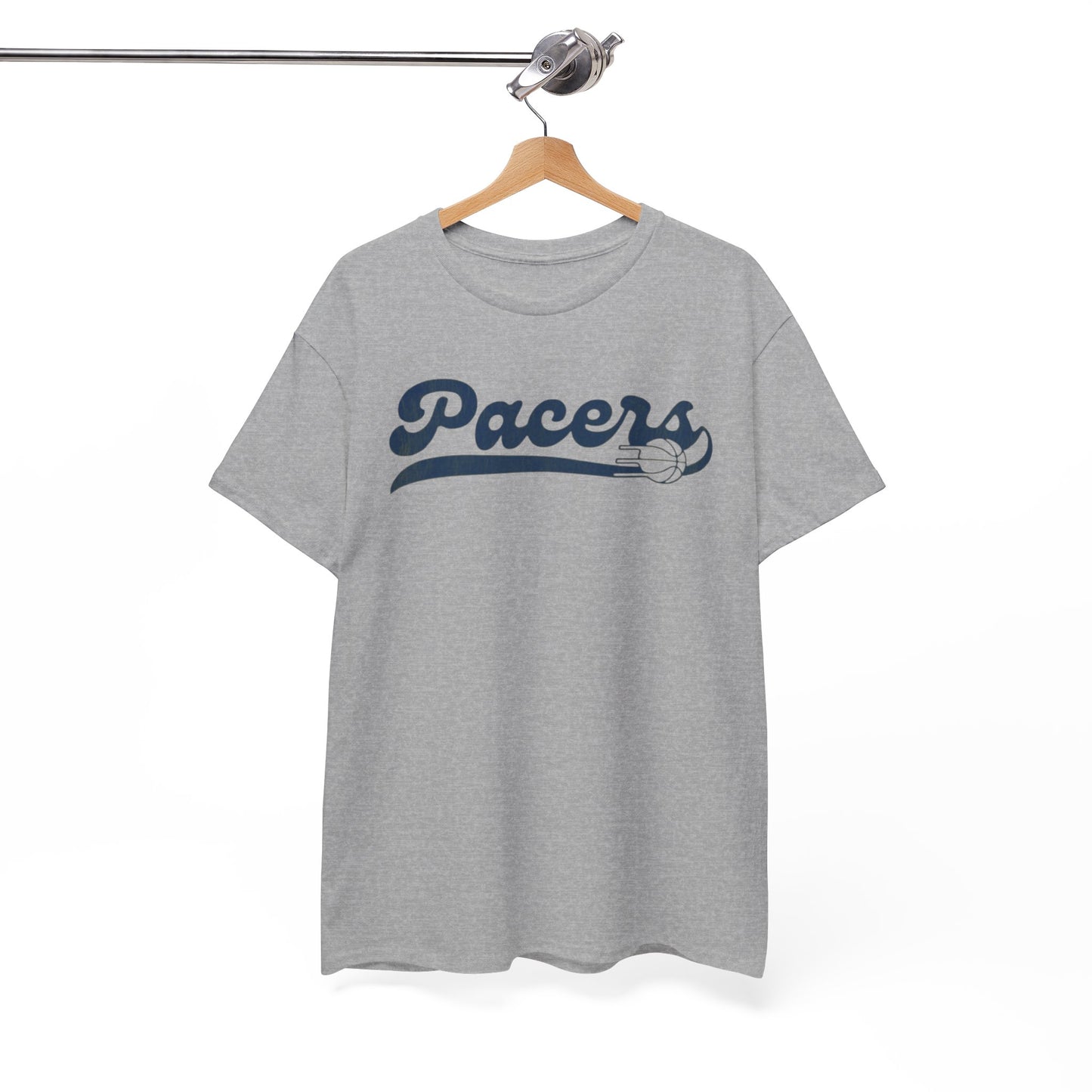 White Smoke Indiana Pacers  Script T‑Shirt — Retro Basketball Tee with Ball Accent