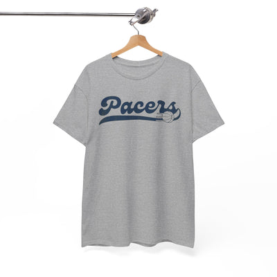 White Smoke Indiana Pacers  Script T‑Shirt — Retro Basketball Tee with Ball Accent