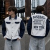 New York Baseball Varsity Jacket Men Women Retro Streetwear Jacket Blue and White College Style Outerwear