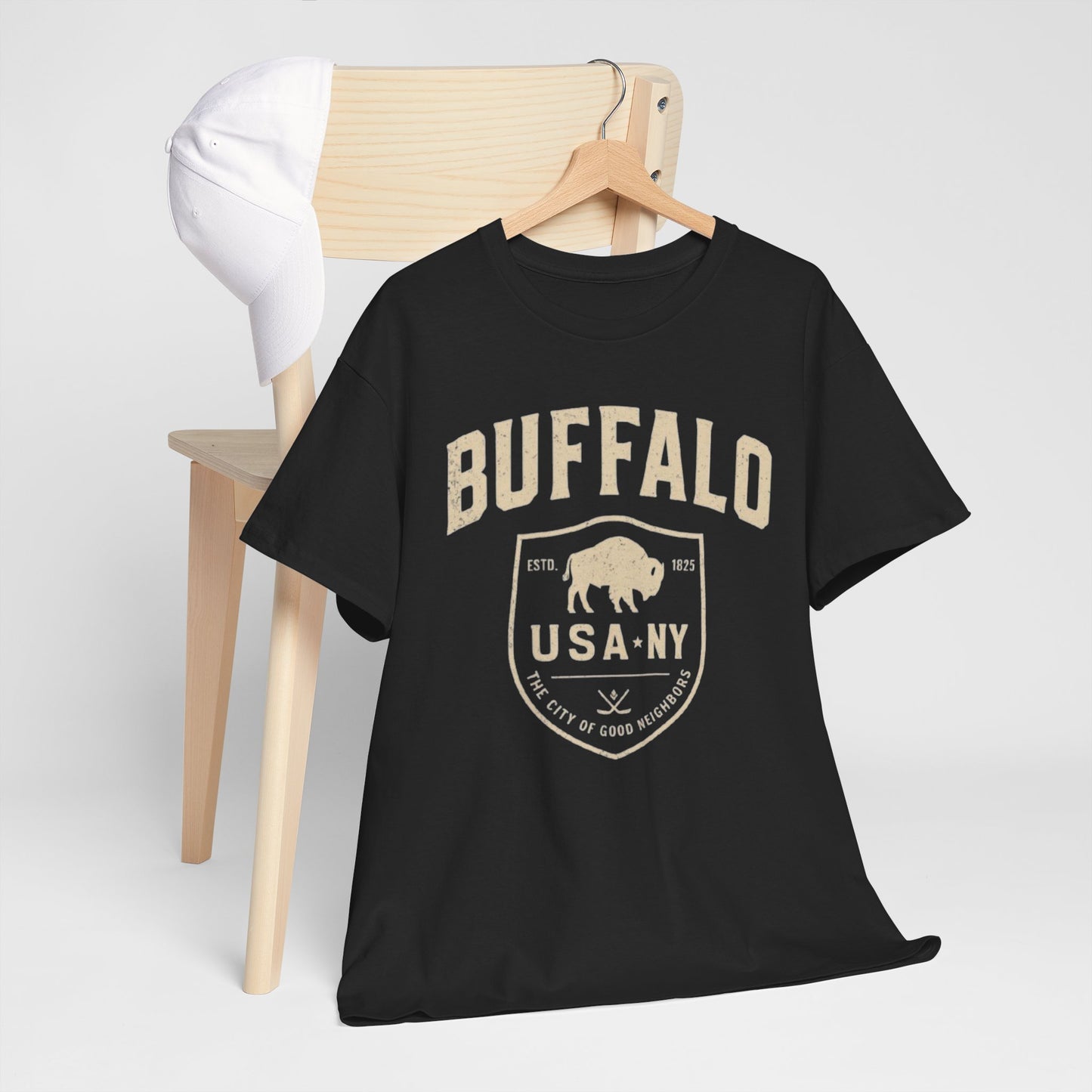 Buffalo USA-NY Shield T-Shirt — Vintage Buffalo Emblem Tee