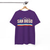 White Smoke San Diego Retro Striped Tee — "San Diego" Vintage Palm California T-Shirt