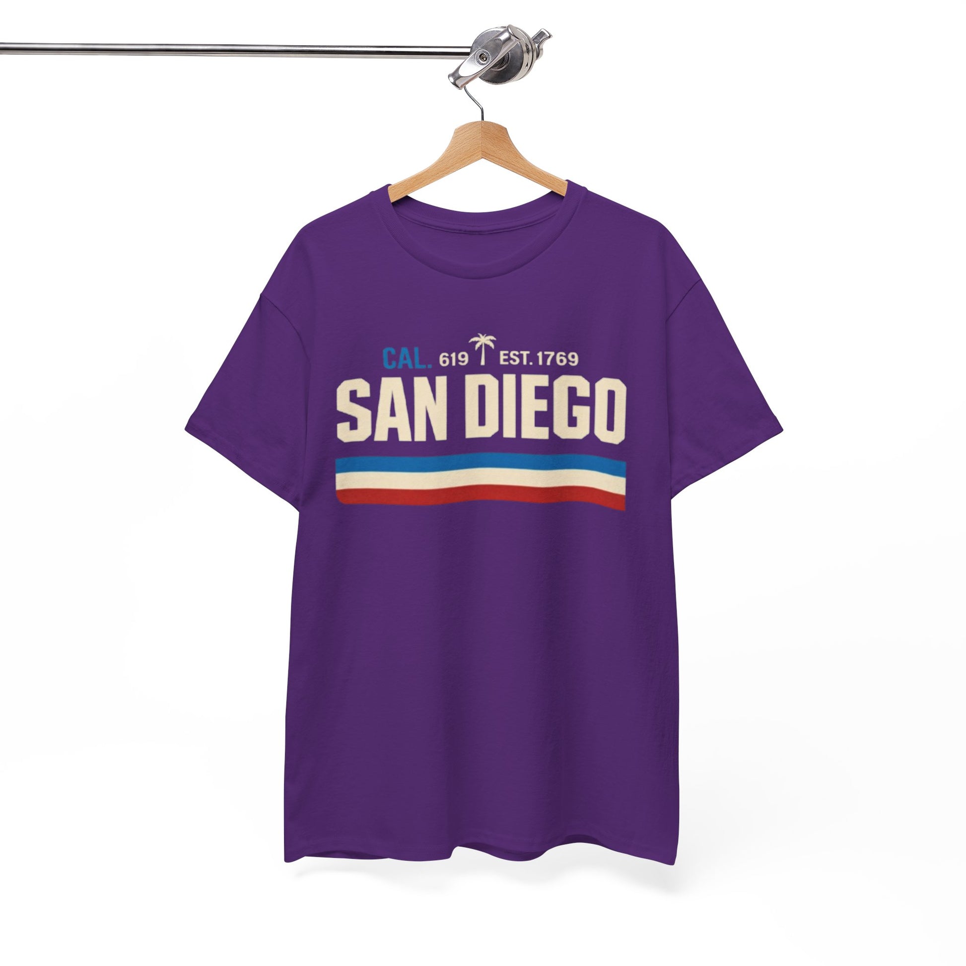 White Smoke San Diego Retro Striped Tee — "San Diego" Vintage Palm California T-Shirt