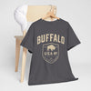 Dim Gray Buffalo USA-NY Shield T-Shirt — Vintage Buffalo Emblem Tee