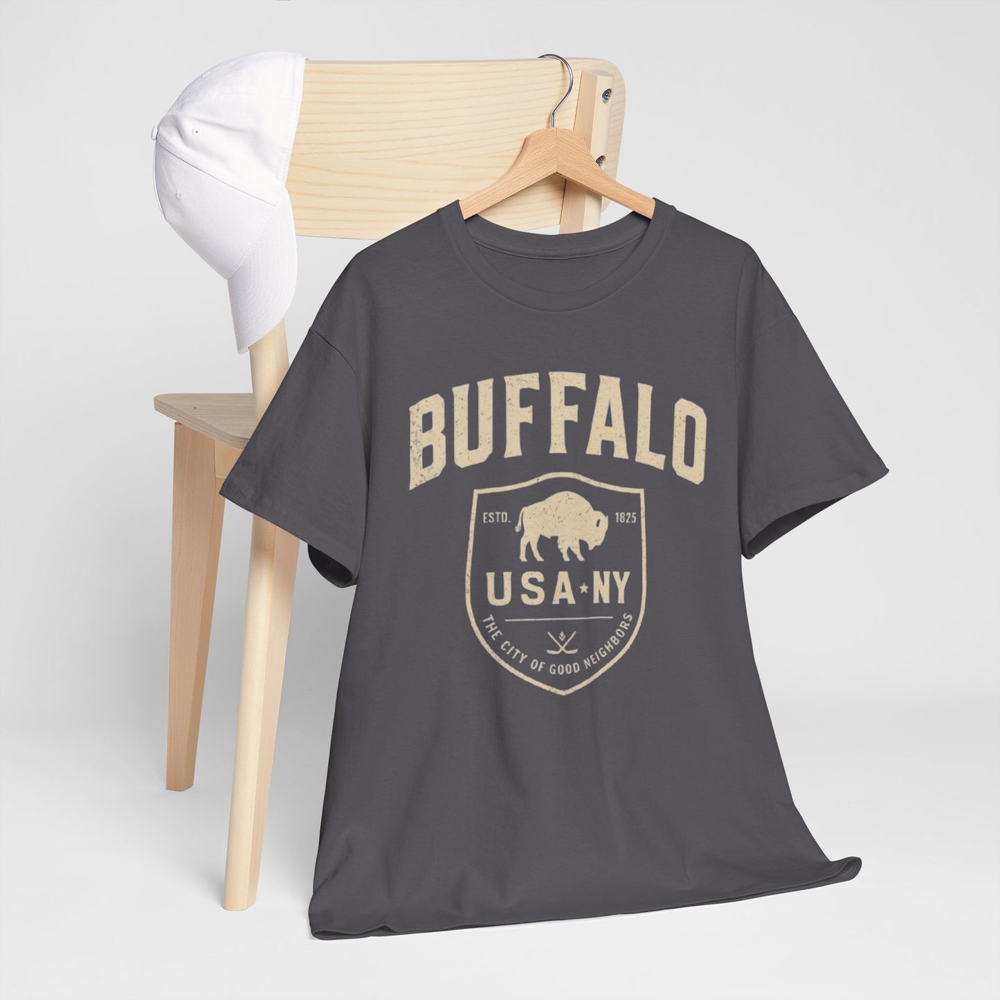 Buffalo USA-NY Shield T-Shirt — Vintage Buffalo Emblem Tee