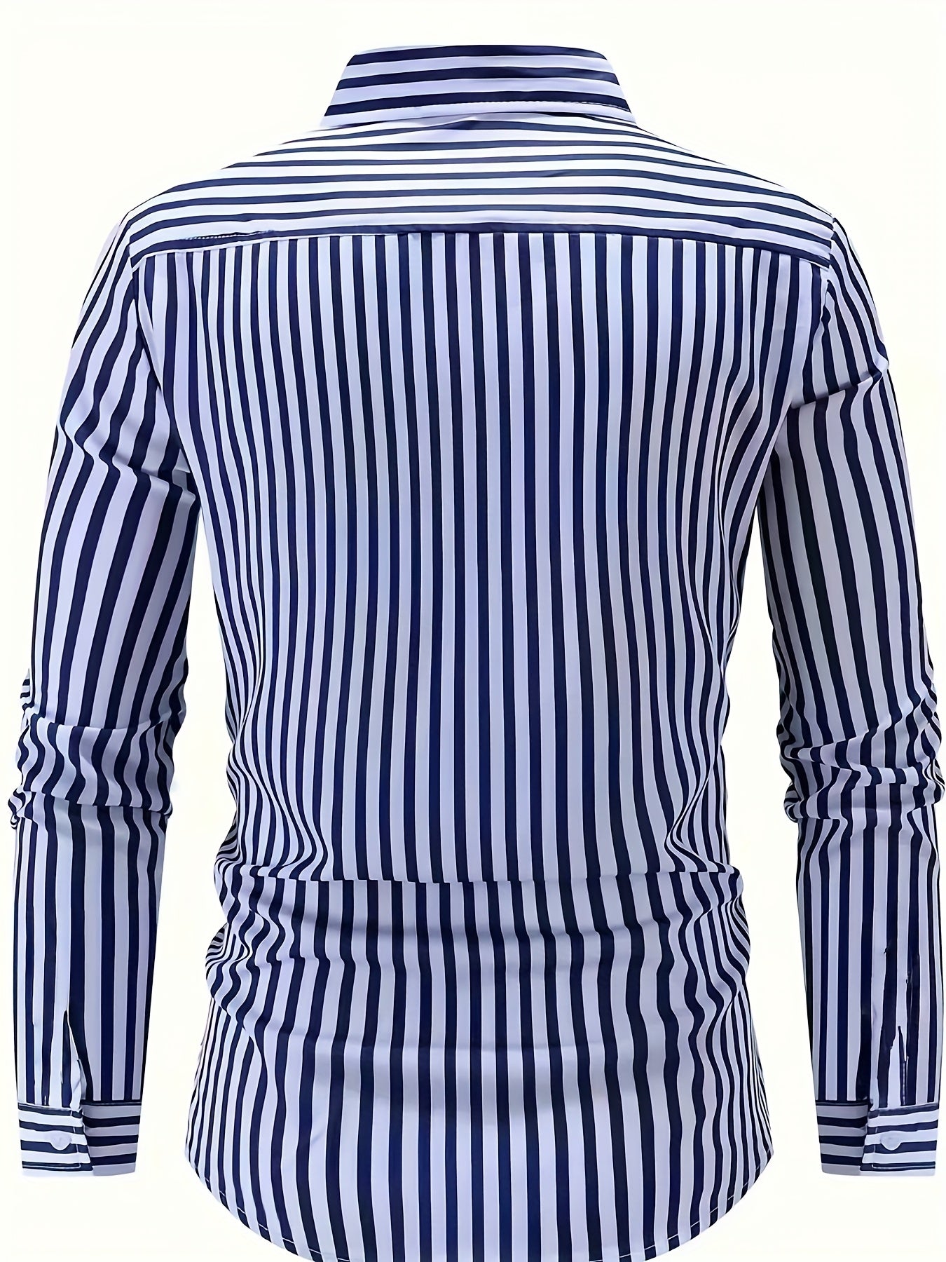 White Smoke Men's Casual Striped Long Sleeve Shirt -  and White Vertical Pattern, Button- Collar Design, Non-Stretch Fabric, Suitable for Casual Attire, All Seasons | Fitted Cut