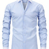 Light Steel Blue Men'S Osha Collar Color-Blocked Long-Sleeve Shirt, New 2025 Digital Print Striped Business Casual Fashion, Finely Tailored Regular Fit, Breathable And Comfortable Fabric, Trendy And Unique, Perfect As a Holiday Gift for Men'S