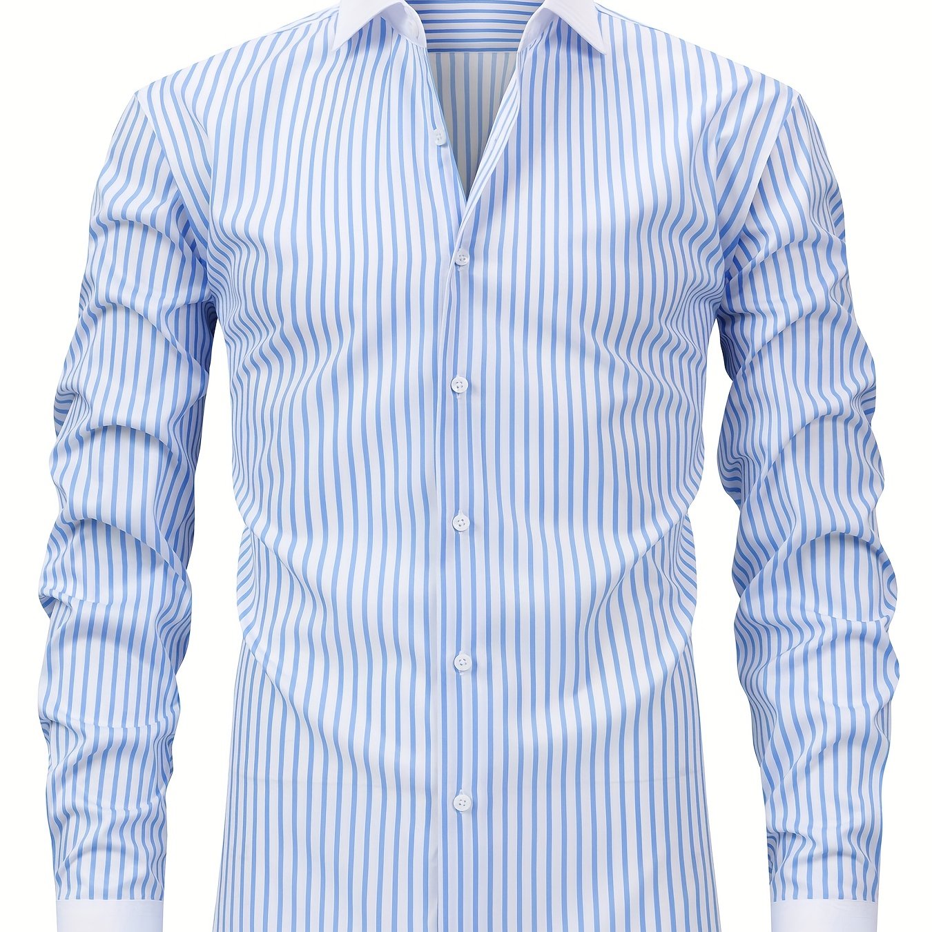 Light Steel Blue Men'S Osha Collar Color-Blocked Long-Sleeve Shirt, New 2025 Digital Print Striped Business Casual Fashion, Finely Tailored Regular Fit, Breathable And Comfortable Fabric, Trendy And Unique, Perfect As a Holiday Gift for Men'S