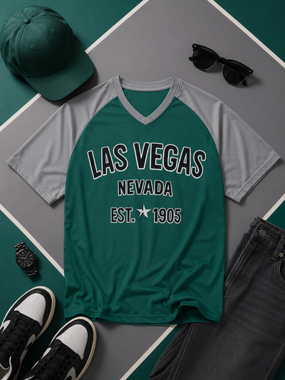 Las Vegas Nevada Graphic T-Shirt – Green and Grey Varsity Style Tee