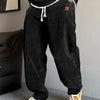 Black Men'S Corduroy Straight-Leg Pants | Drawstring Waist, Belt Closure, Comfortable And Versatile, Ideal For Fall/Winter