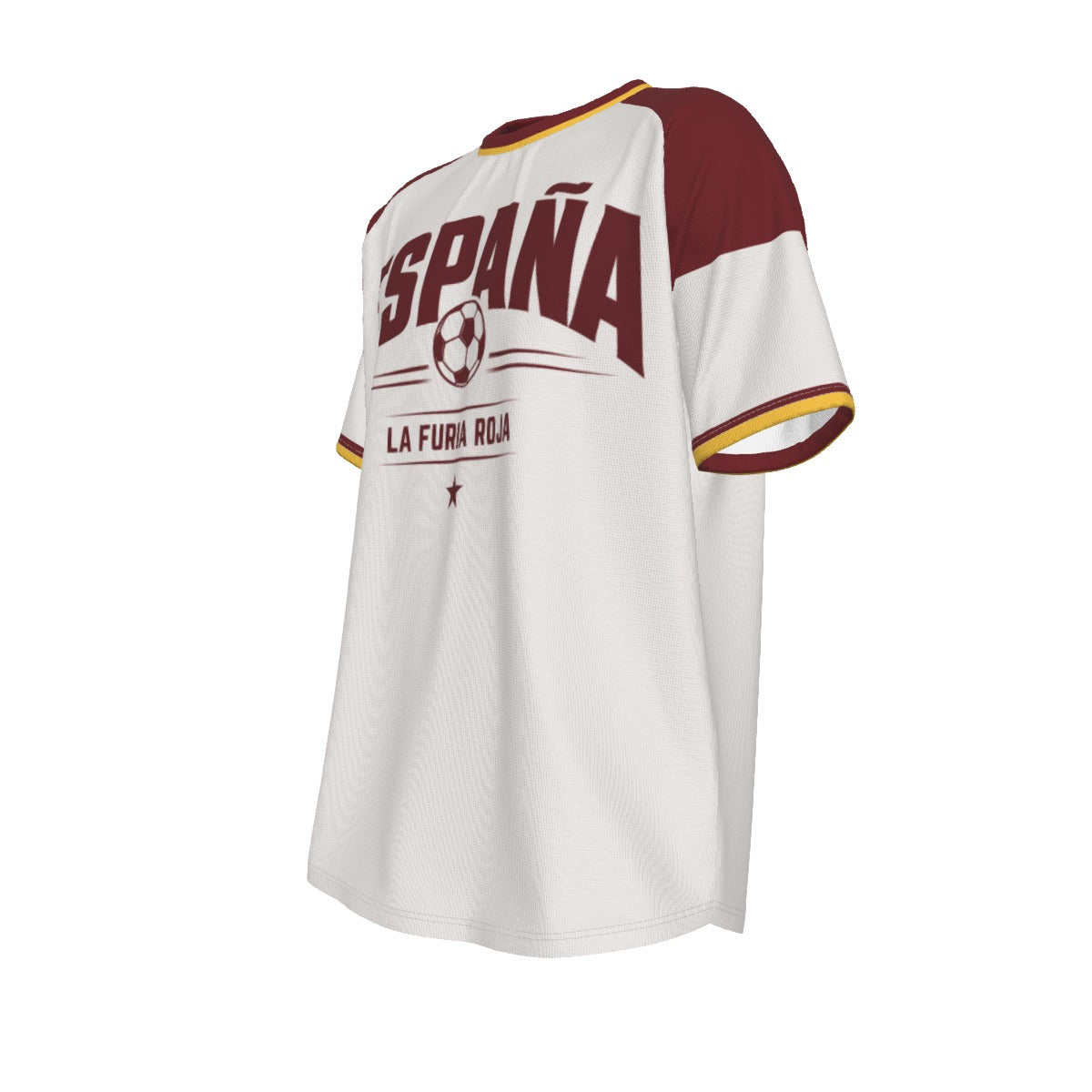 Spain Football T Shirt White Burgundy Gold – España La Furia Roja Soccer Fan Shirt Game Day Outfit