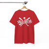 White Smoke New York Baseball Tee — Vintage Script & Crossed Bats T‑Shirt