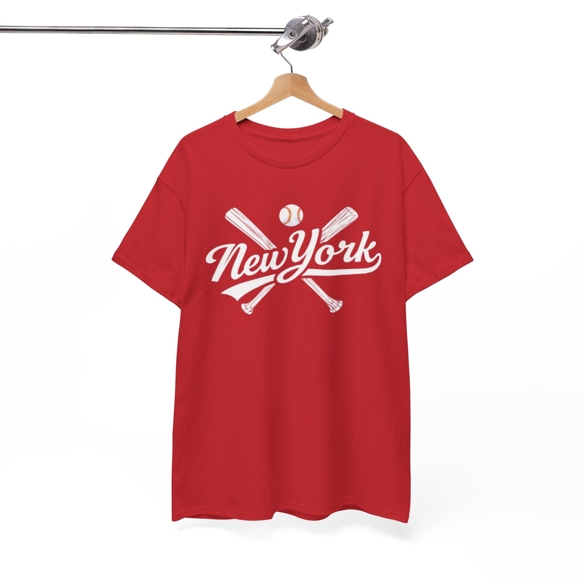 White Smoke New York Baseball Tee — Vintage Script & Crossed Bats T‑Shirt