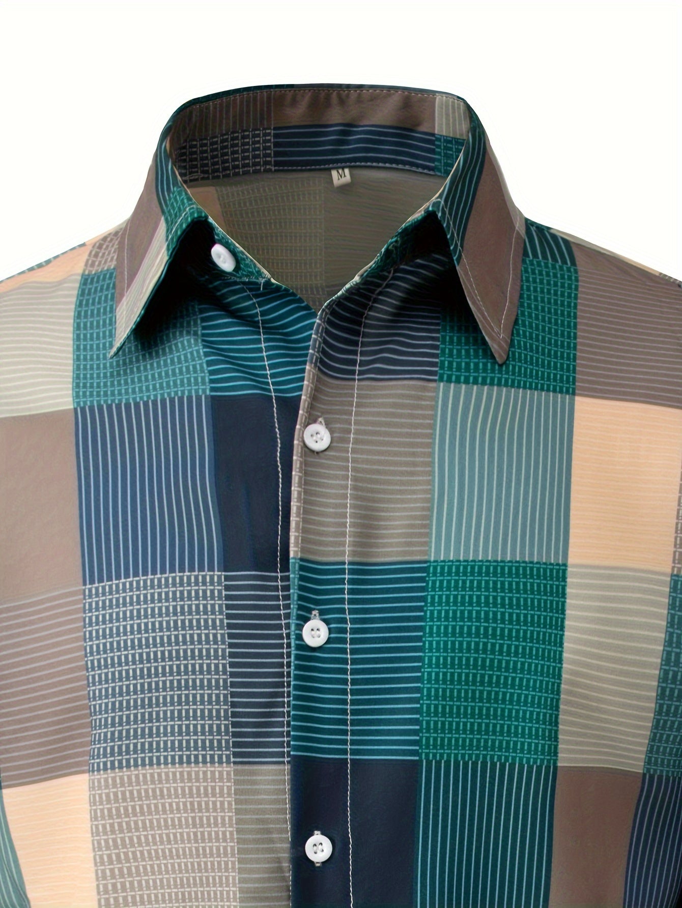 White Smoke Men'S Casual Lapel Collar Shirt | Loose Fit, Long Sleeve, Plaid Pattern, Single Breasted, Non-Stretch Fabric, Ideal for Daily and Semi-Formal Wear, Hand Washable