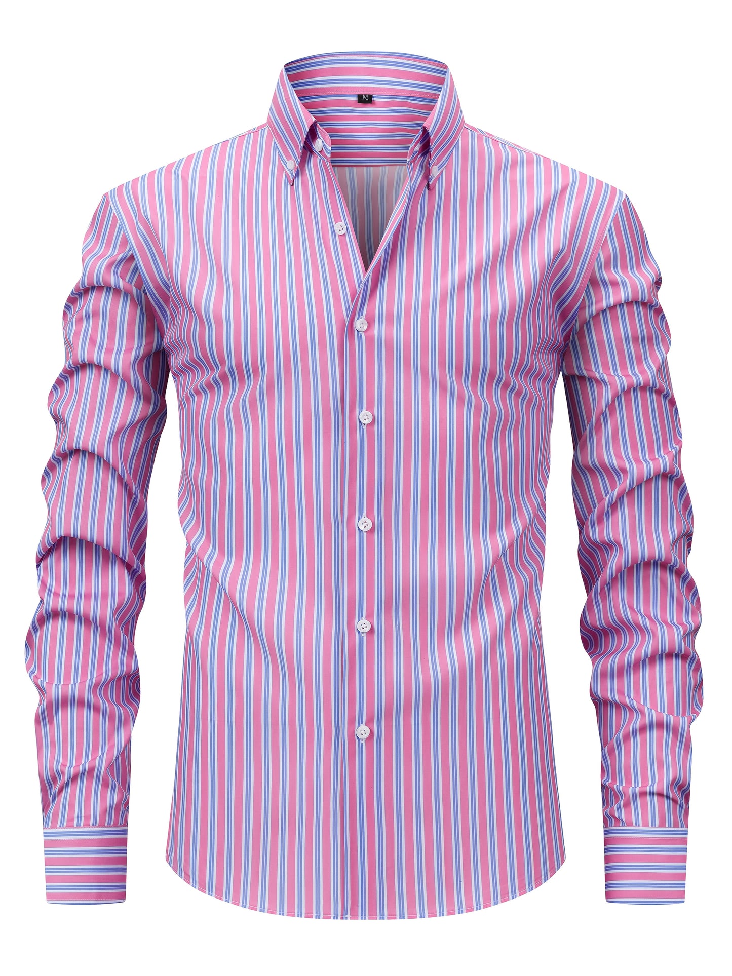 White Smoke Men's New Thin Digital Print Striped Long Sleeve Shirt, Wrinkle-, No Ironing, Versatile Fashion Date Shirt
