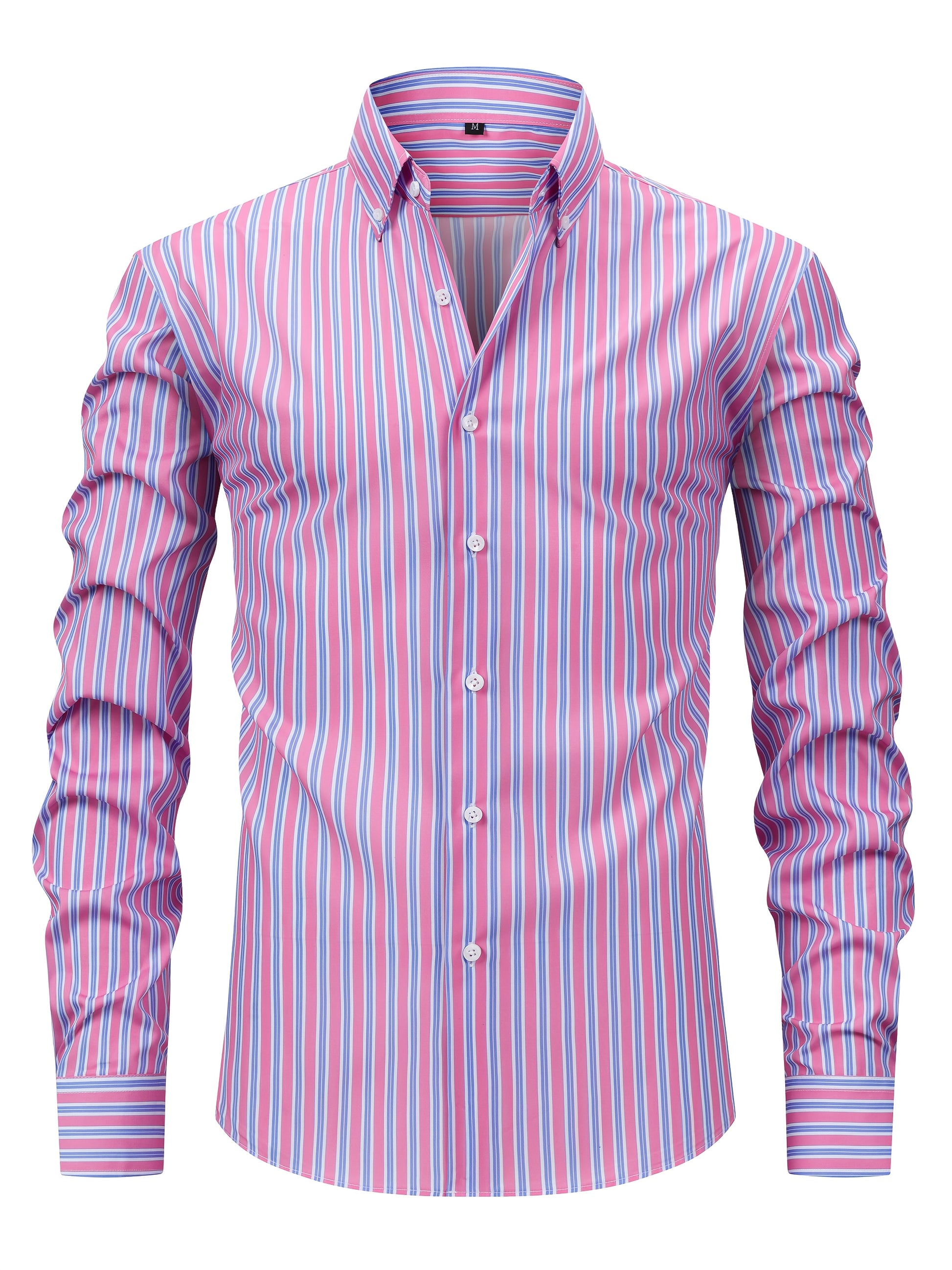White Smoke Men's New Thin Digital Print Striped Long Sleeve Shirt, Wrinkle-, No Ironing, Versatile Fashion Date Shirt