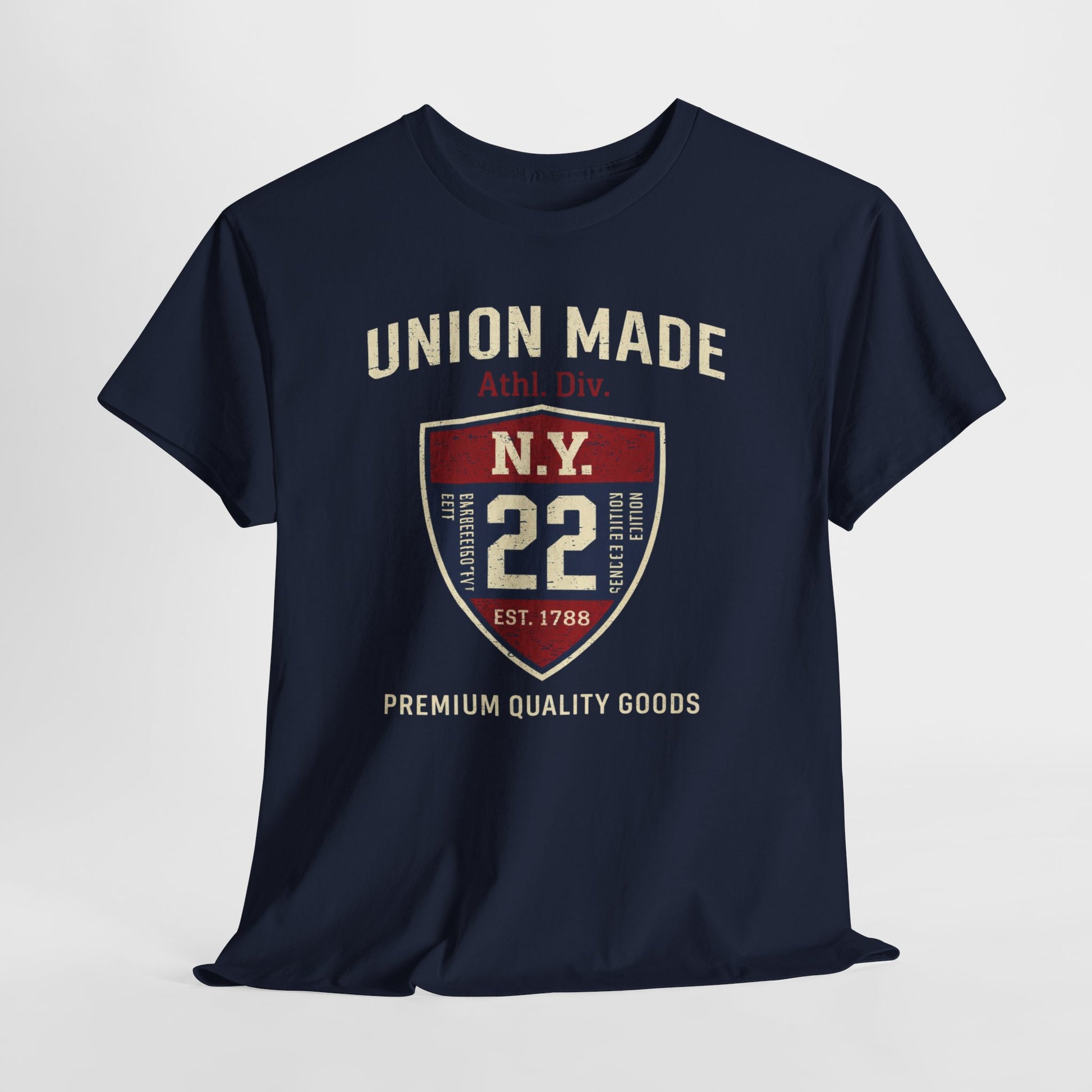 Lavender New York Union Made N.Y. 22 Shield T-Shirt — Vintage Athletic Graphic Tee