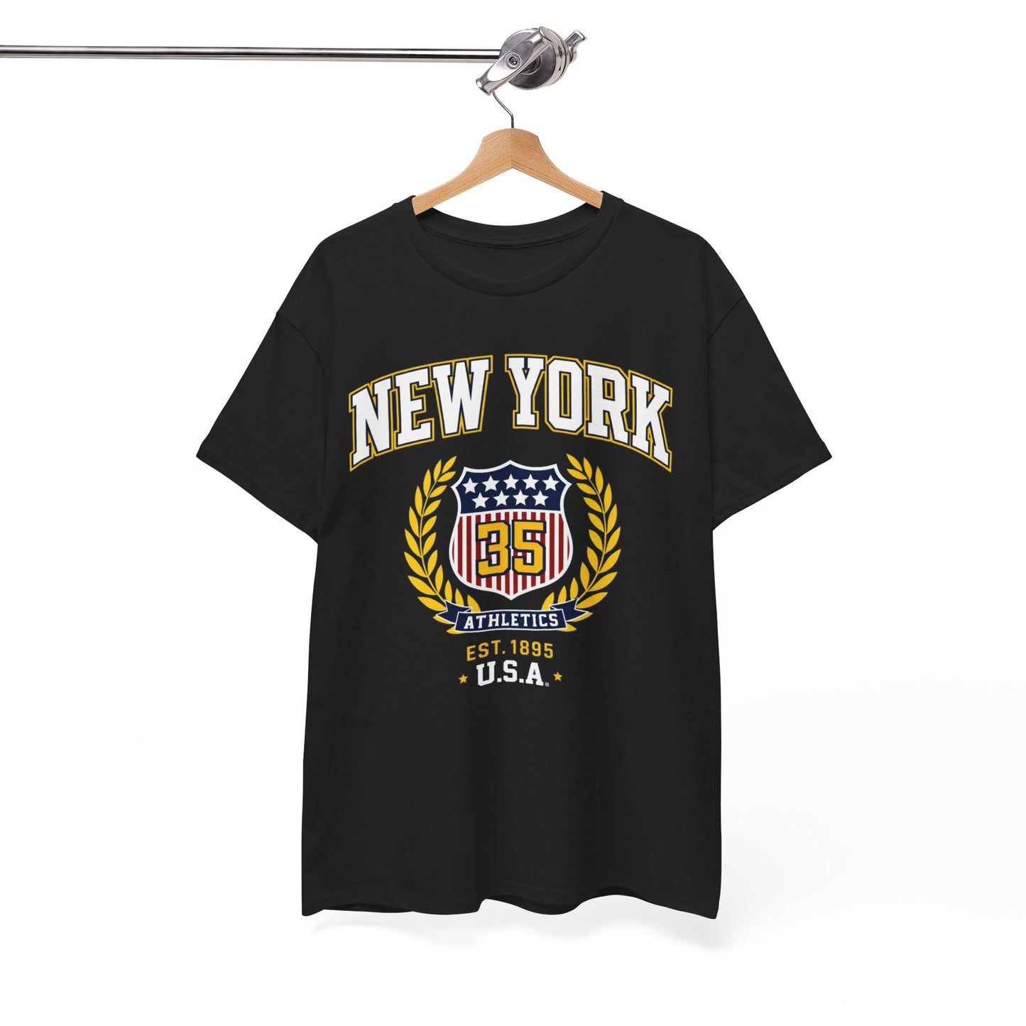 White Smoke New York Athletics Crest T‑Shirt — USA 1985 Vintage Collegiate Tee