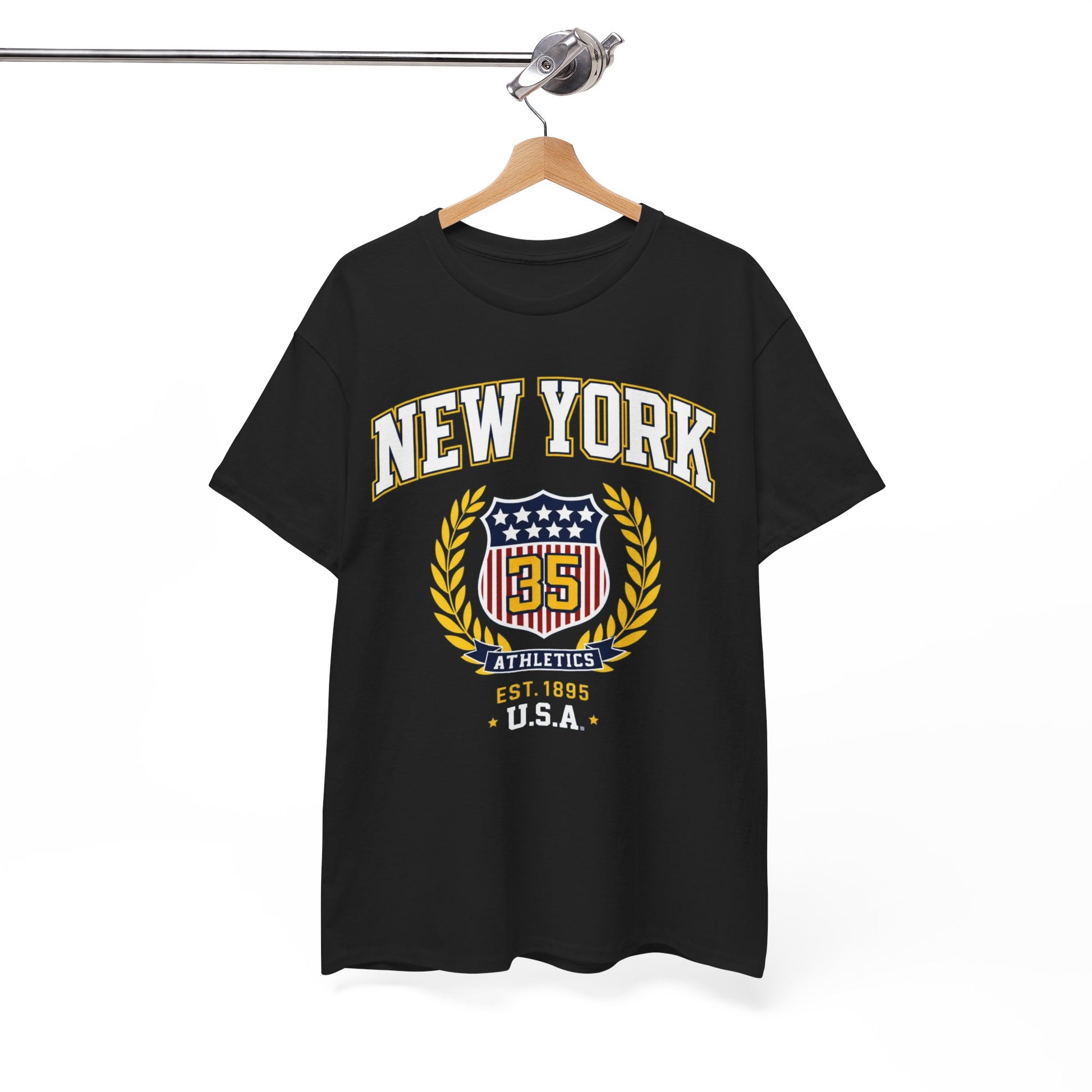 White Smoke New York Athletics Crest T‑Shirt — USA 1985 Vintage Collegiate Tee
