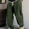 Dark Slate Gray Men'S Corduroy Straight-Leg Pants | Drawstring Waist, Belt Closure, Comfortable And Versatile, Ideal For Fall/Winter