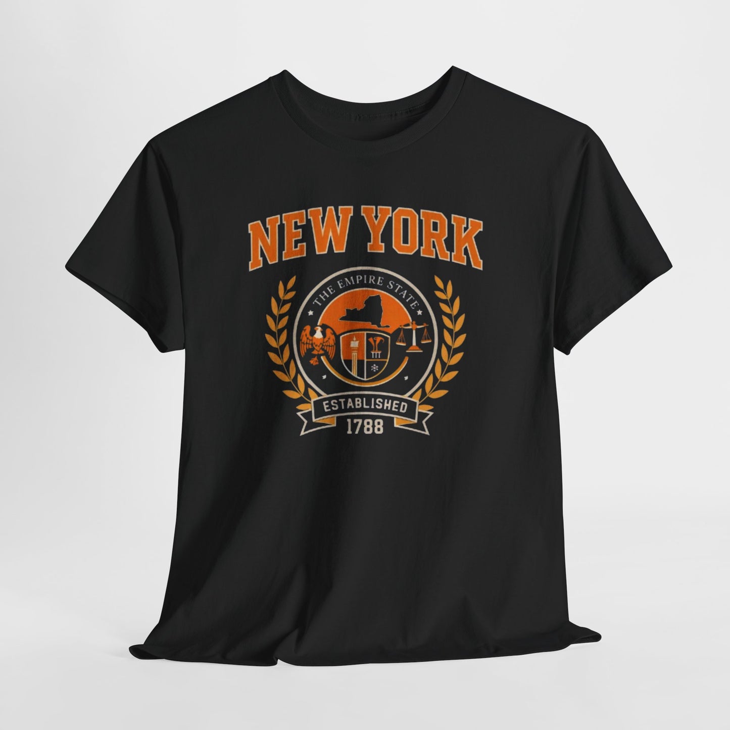 Dark Slate Gray New York Empire State Vintage Tee — Established 1788 City Skyline Shirt worn-in college style t-shirt