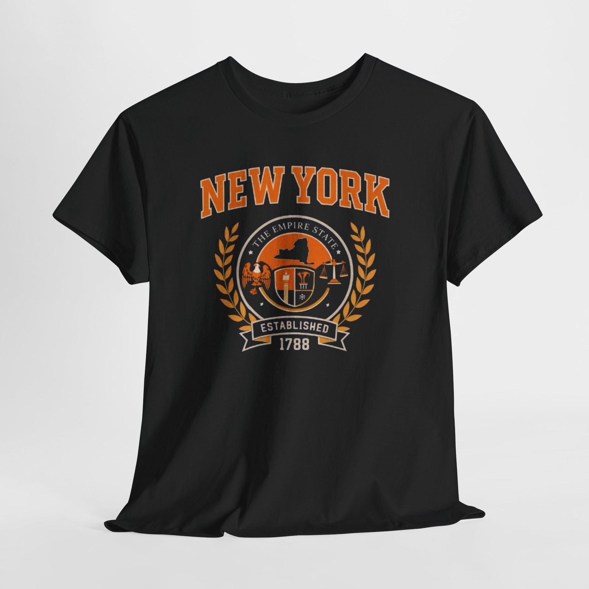 Dark Slate Gray New York Empire State Vintage Tee — Established 1788 City Skyline Shirt worn-in college style t-shirt