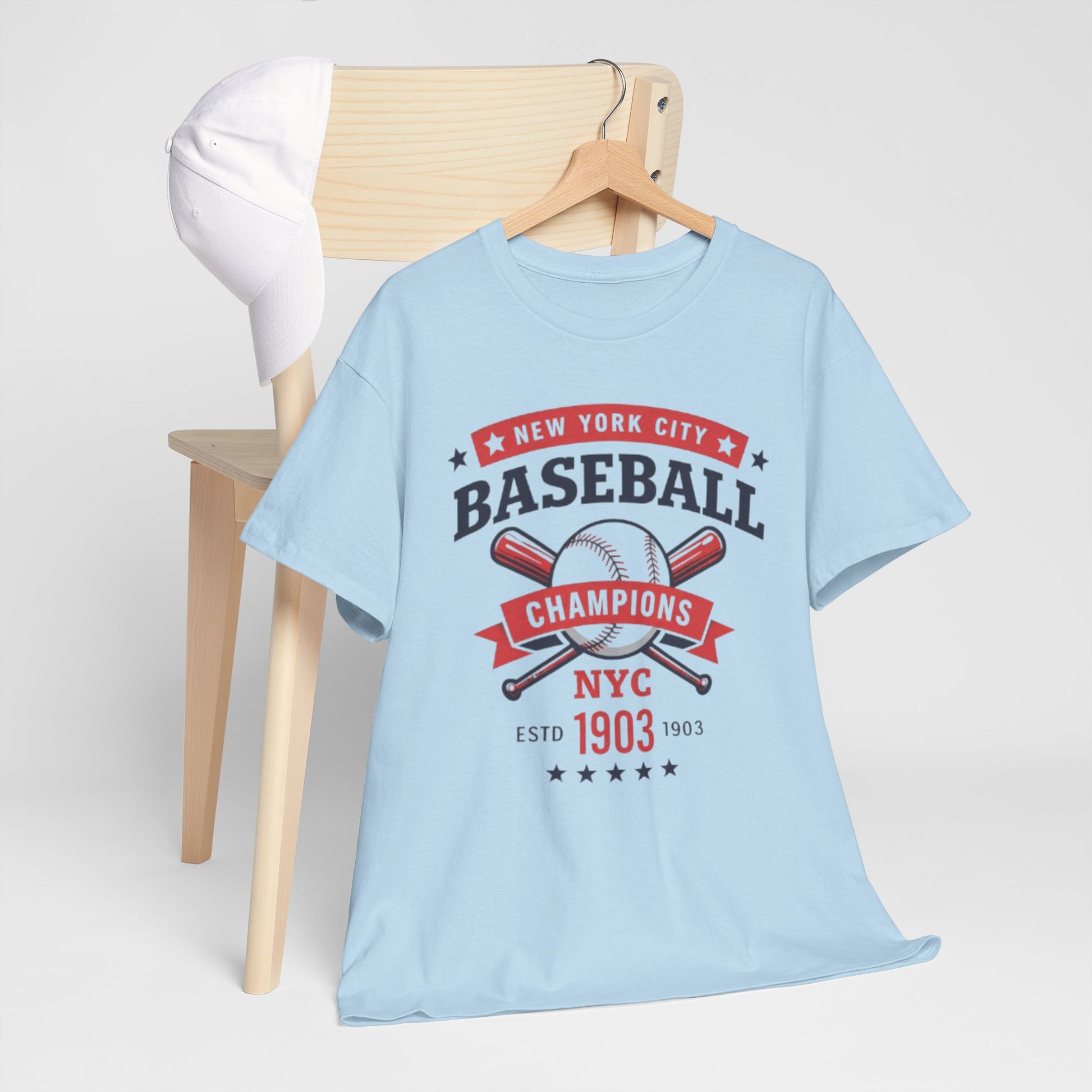Light Blue Baseball Champions NYC Tee — New York City Vintage Baseball Graphic T-Shirt