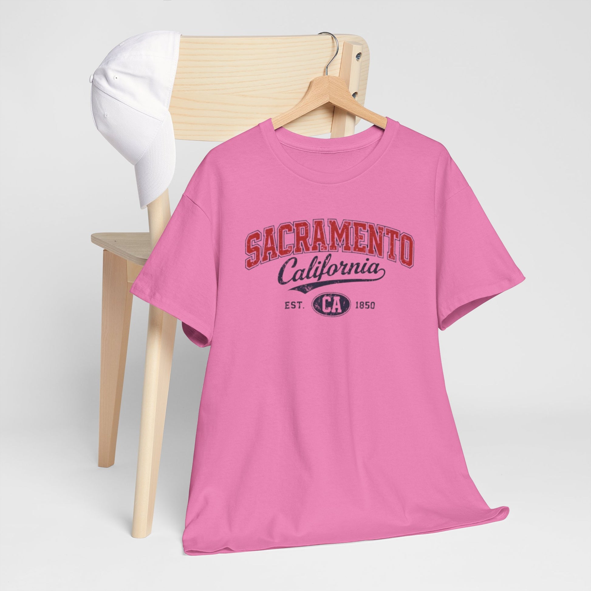 Hot Pink Sacramento California Vintage Tee — Retro City College Shirt