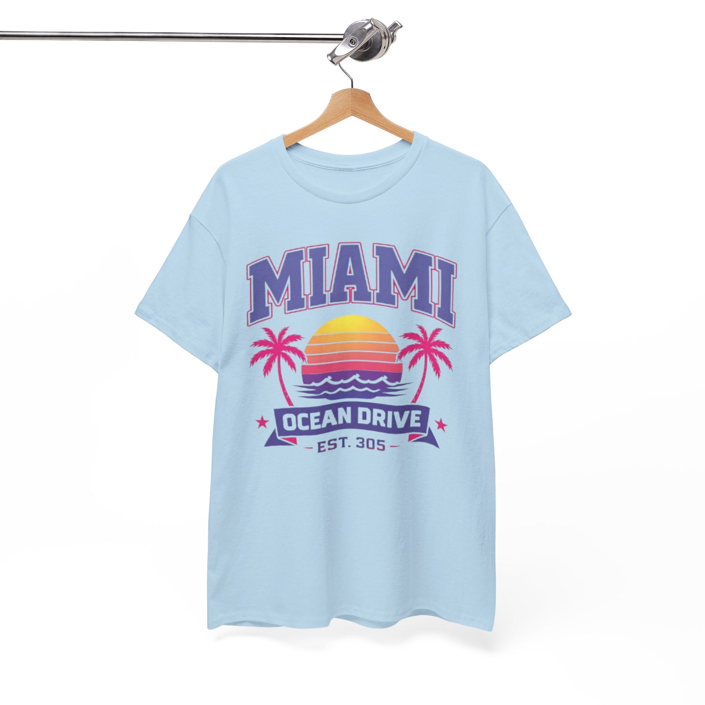 White Smoke Miami Ocean Drive Est. 305 Graphic T-Shirt – Retro Sunset Beach Streetwear Tee