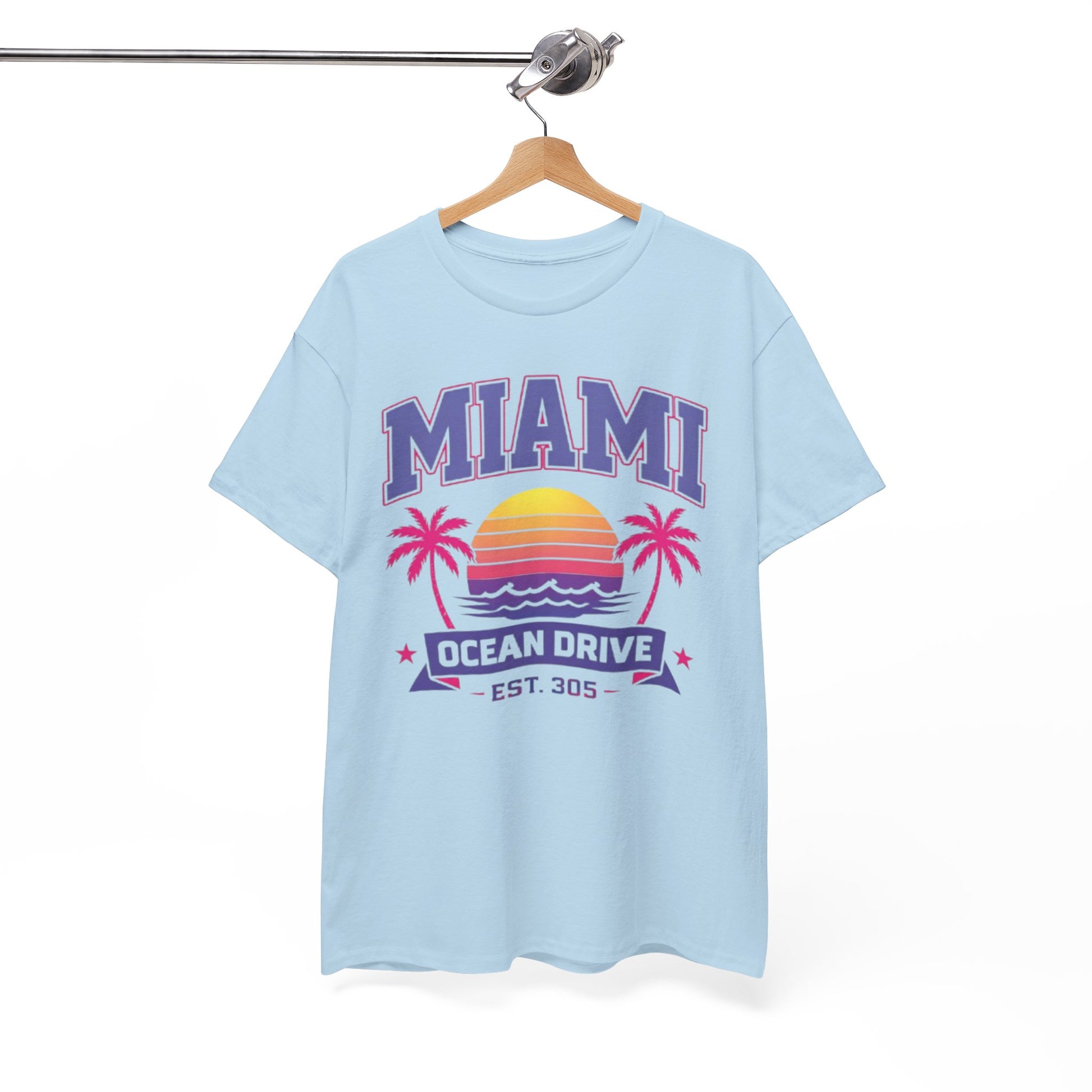 White Smoke Miami Ocean Drive Est. 305 Graphic T-Shirt – Retro Sunset Beach Streetwear Tee