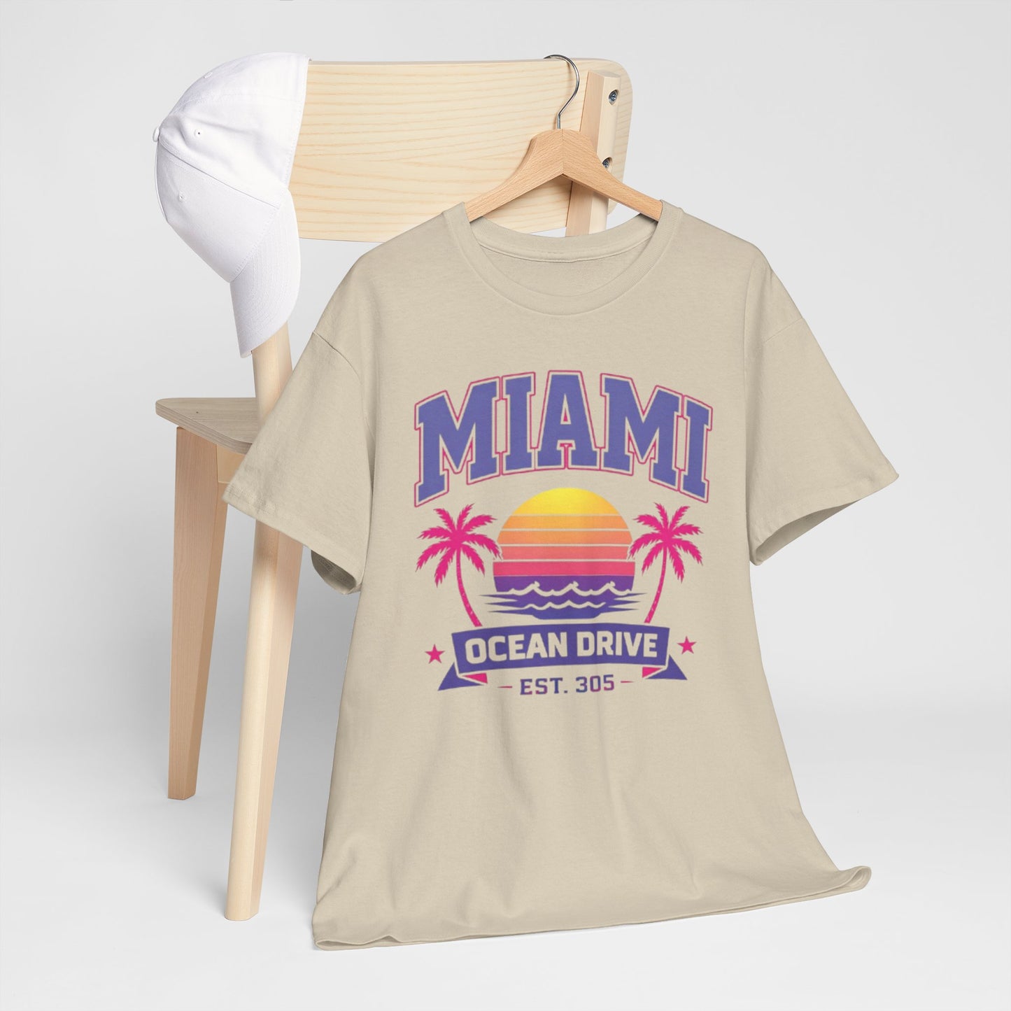 Lavender Miami Ocean Drive Est. 305 Graphic T-Shirt – Retro Sunset Beach Streetwear Tee