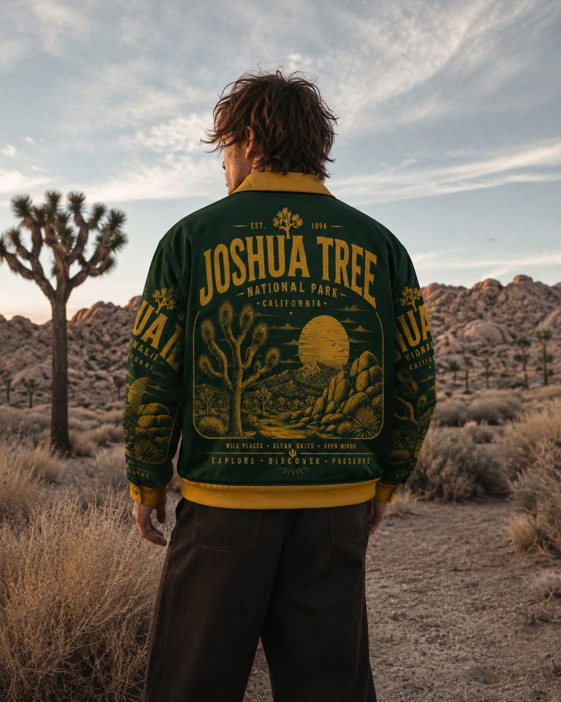Joshua Tree National Park Vintage Green Jacket – Retro Desert Outdoor Streetwear Bomber streetwear fashion product image 2