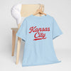 Light Blue Kansas City Script Tee — Retro Red City  T-Shirt