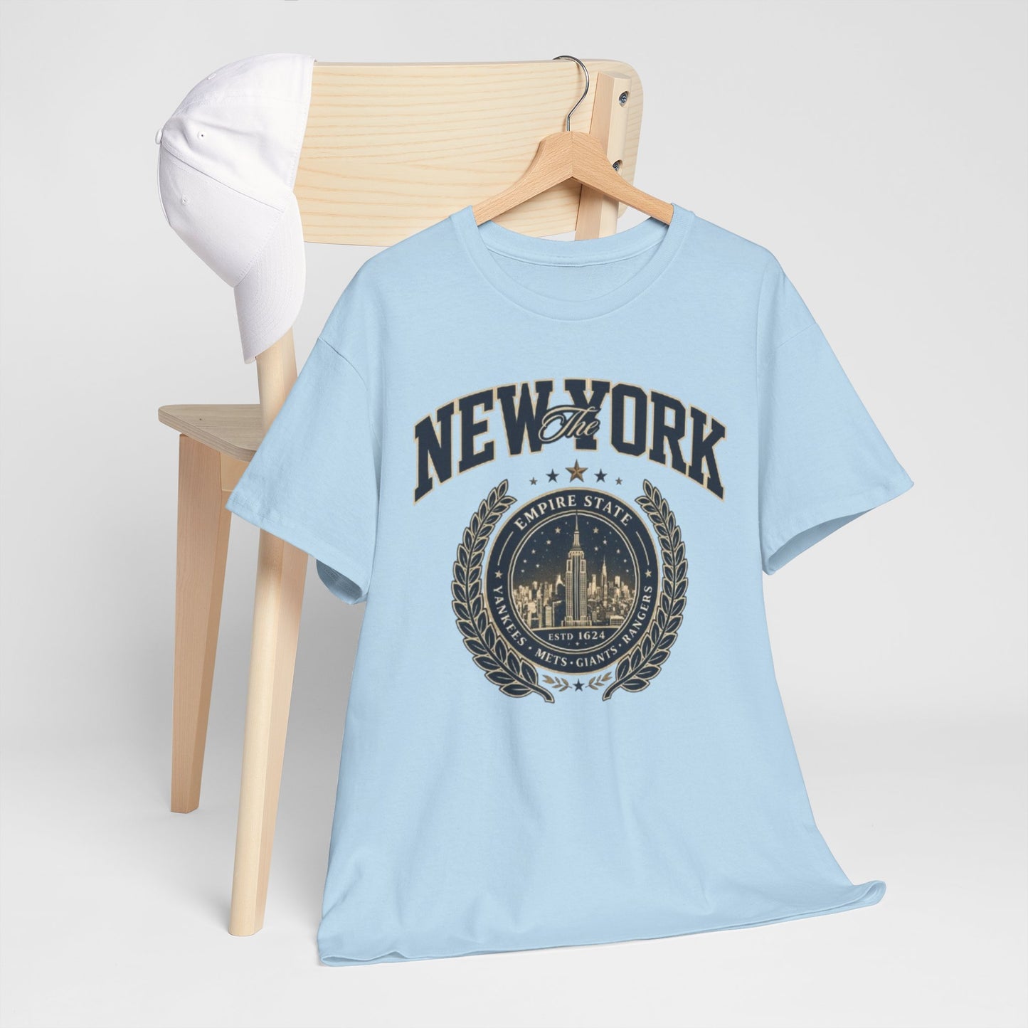 New York Vintage Crest Tee arched collegiate lettering t-shirt